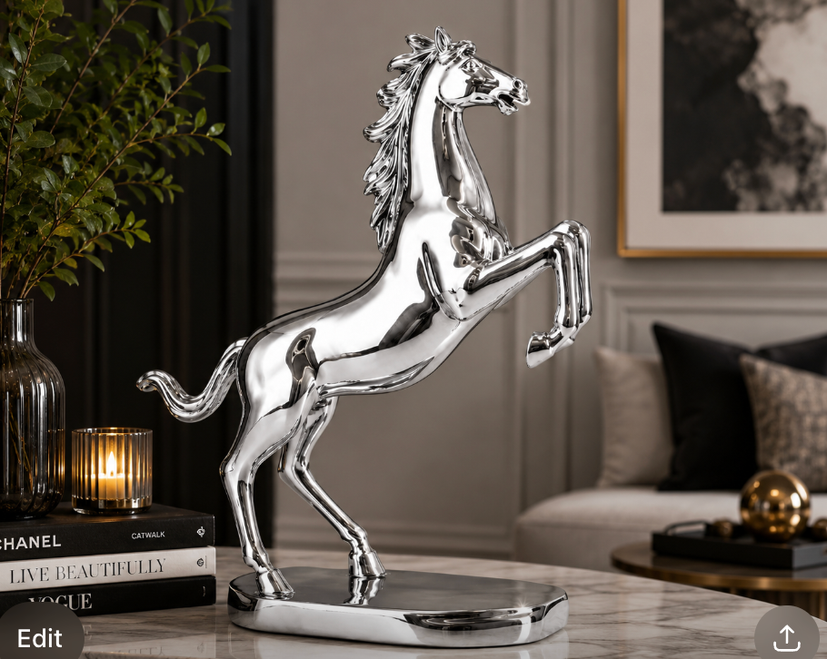 Rearing Horse Resin Sculpture – Silver Decorative Statue. Item No: 2155 stand silver