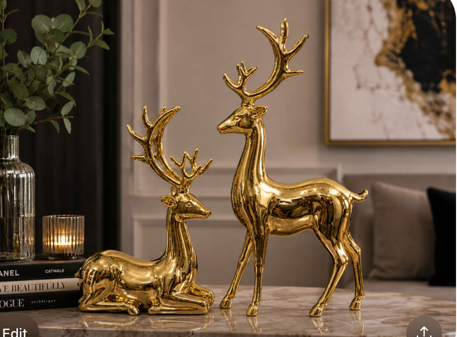 Golden Deer Resin Sculpture Set – 2 Piece Decorative Set. Item No: 2701g