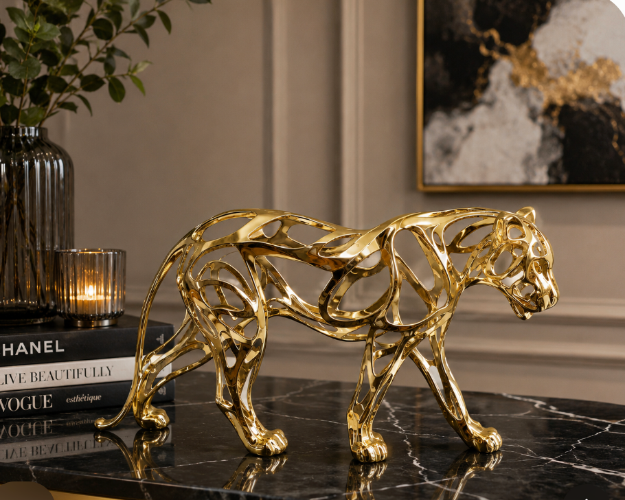 Golden Leopard Zinc Sculpture – Modern Geometric Decorative Statue. Item No: 2949