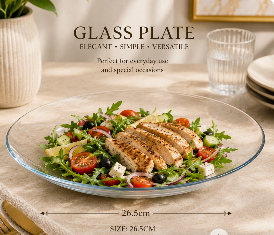 26.5cm Clear Glass Serving Plate. Item No: RC2628GP