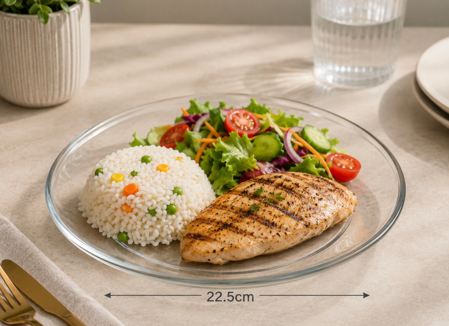 22.5cm Clear Round Glass Serving Plate. item No: RC2223GP