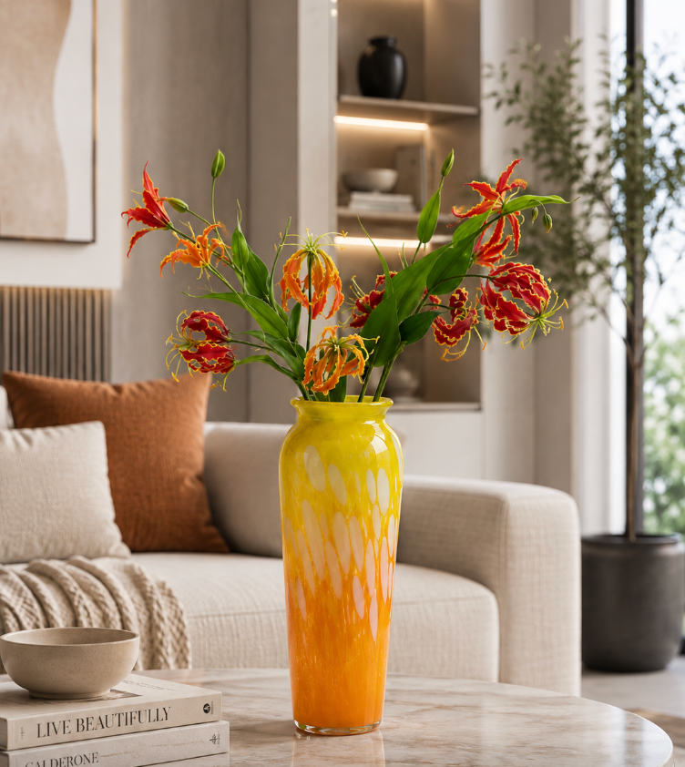 Handcrafted Yellow Art Glass Vase – Decorative Statement Piece.  Item No: WS.26-160