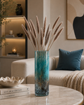 Tall Blue & Gold Decorative Glass Vase. Item No: WS.26-155-L