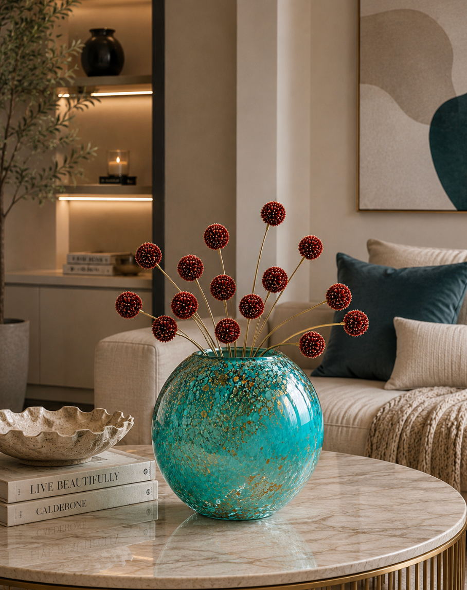 Handcrafted Blue Art Glass Vase – Modern Decorative Centrepiece. Item No: WS.26-153