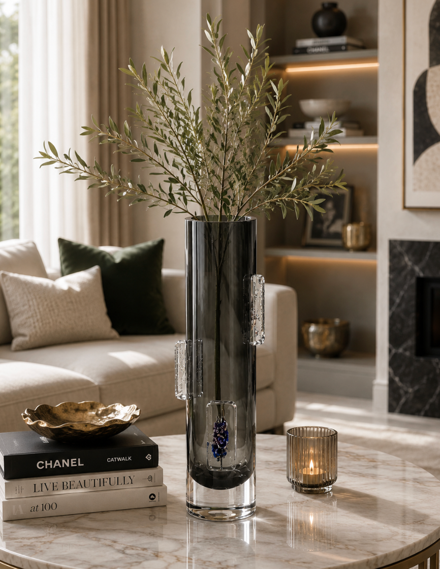 Decorative Smoked Glass Vase – Modern Cylindrical Design. Item No: WS.26-145.G