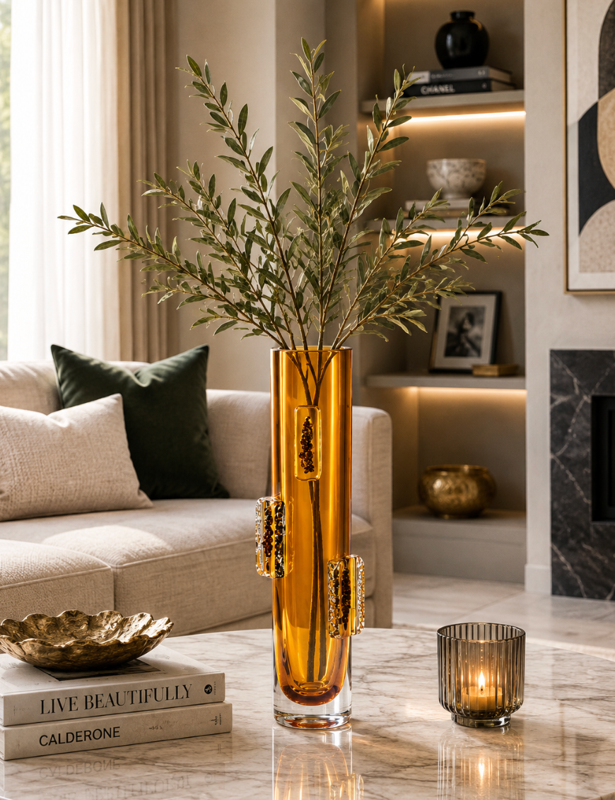 Amber Art Glass Cylinder Vase. Item No: WS.26-146. y