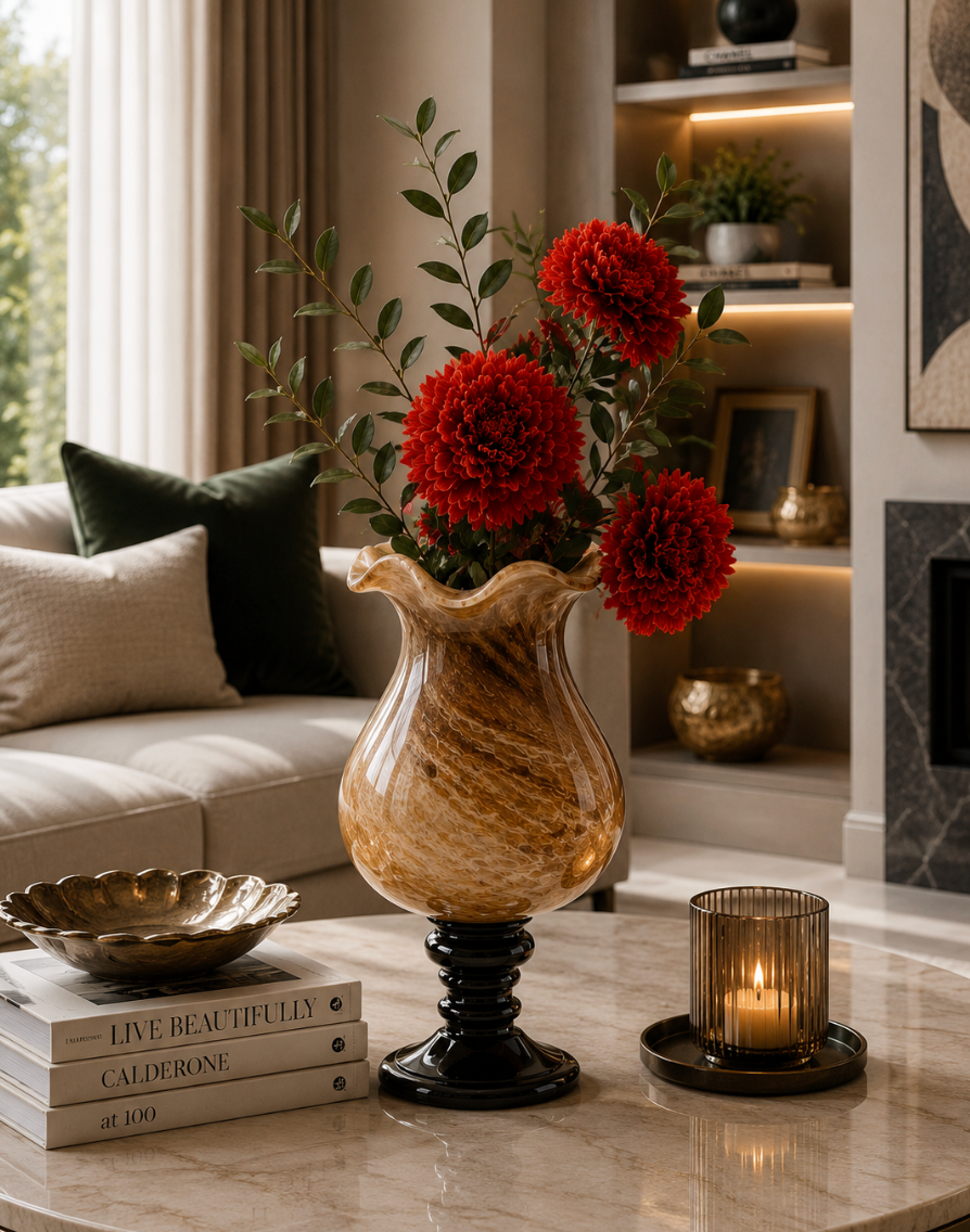 Amber Swirl Glass Pedestal Vase. Item No: WS.26-163