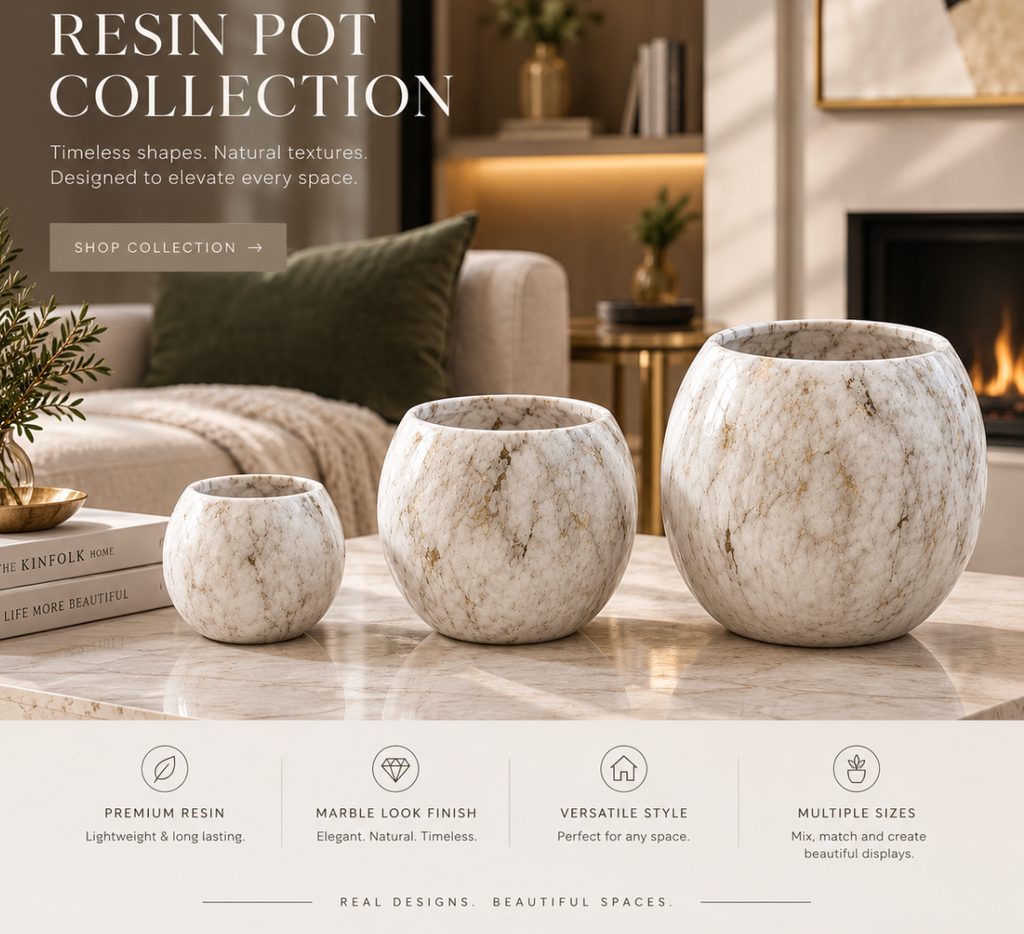 Resin Pots Set of 3 – Marble Look Finish   Item No: Ws.26-136