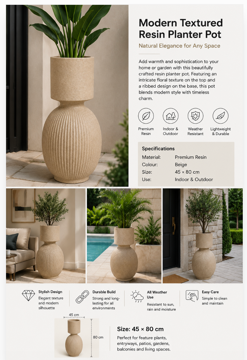 Modern Textured Resin Planter Pot – 45 × 80 cm