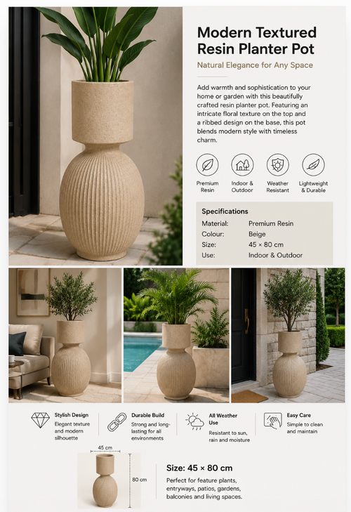 Modern Textured Resin Planter Pot – 45 × 80 cm
