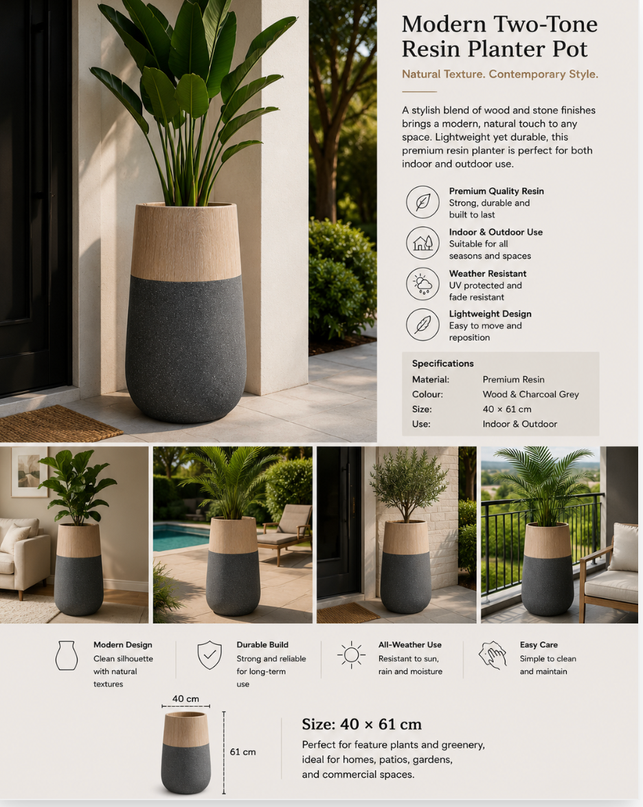 Modern Two-Tone Resin Planter Pot – 40 × 61 cm