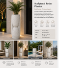 Modern Sculptural Resin Planter – Speckled White | Indoor & Outdoor | 38 × 36 × 100 cm