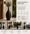 Modern Tall Ribbed Resin Floor Planter – Matte Black | Indoor & Outdoor | 38 × 100 cm