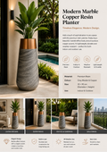 Modern Marble & Copper Resin Planter – Grey (33 × 90 cm)