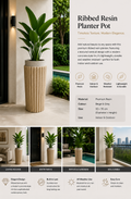 Modern Ribbed Resin Planter Pot – 33 × 70 cm