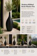 Modern Ribbed Resin Planter Pot – 33 × 80 cm