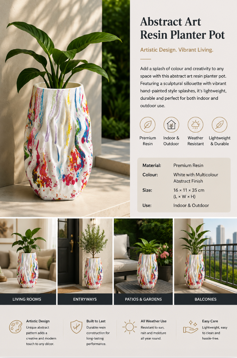 Abstract Art Resin Planter Pot – 16 × 11 × 35 cm