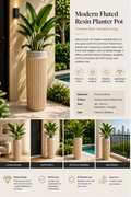 Modern Fluted Resin Planter Pot – 38 × 110 cm