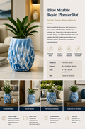 Blue Marble Abstract Resin Planter Pot – 17 × 11 × 25 cm