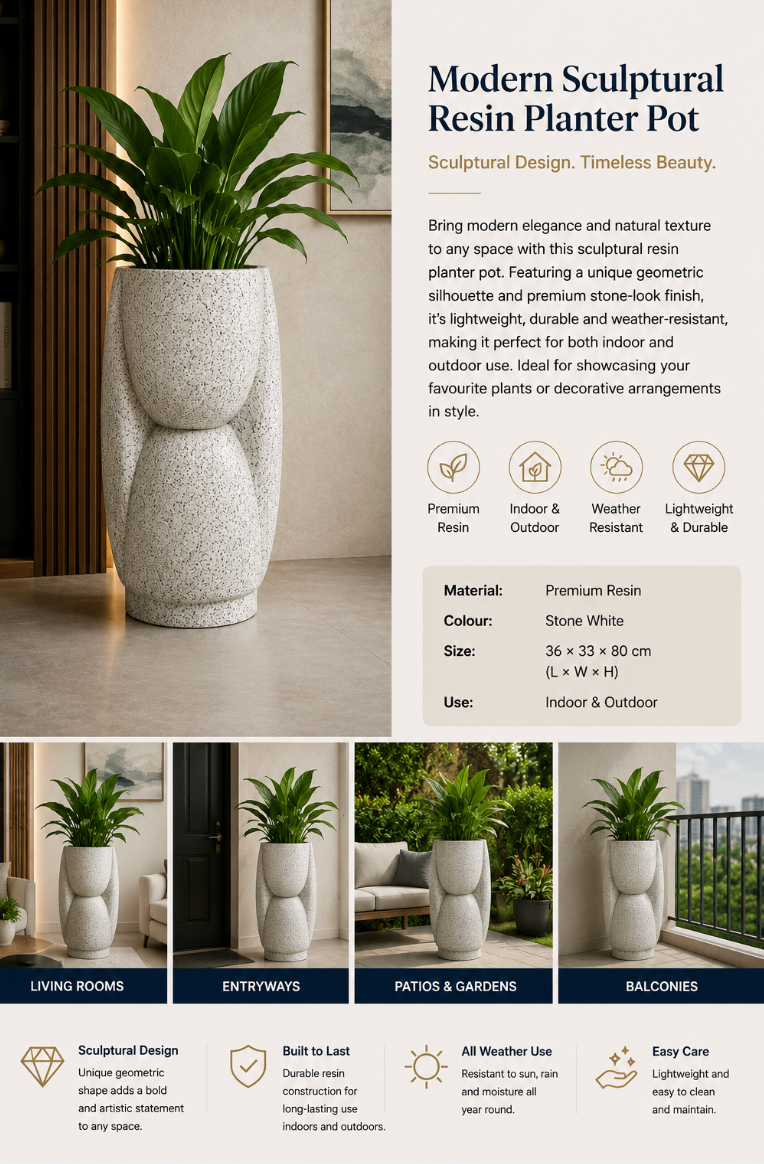 Modern Sculptural Resin Planter Pot – 36 × 33 × 80 cm