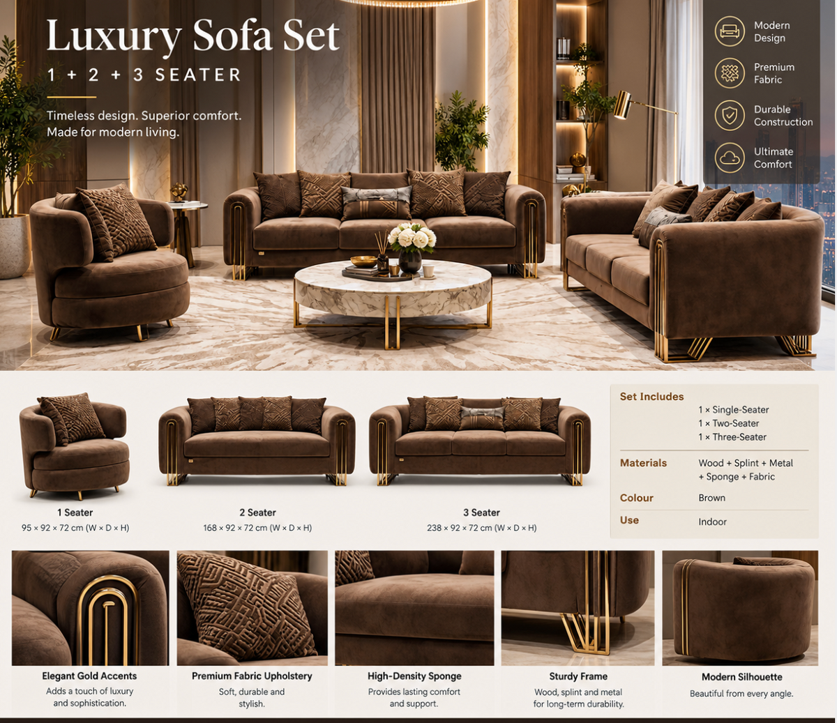 Luxury 1+2+3 Seater Sofa Set