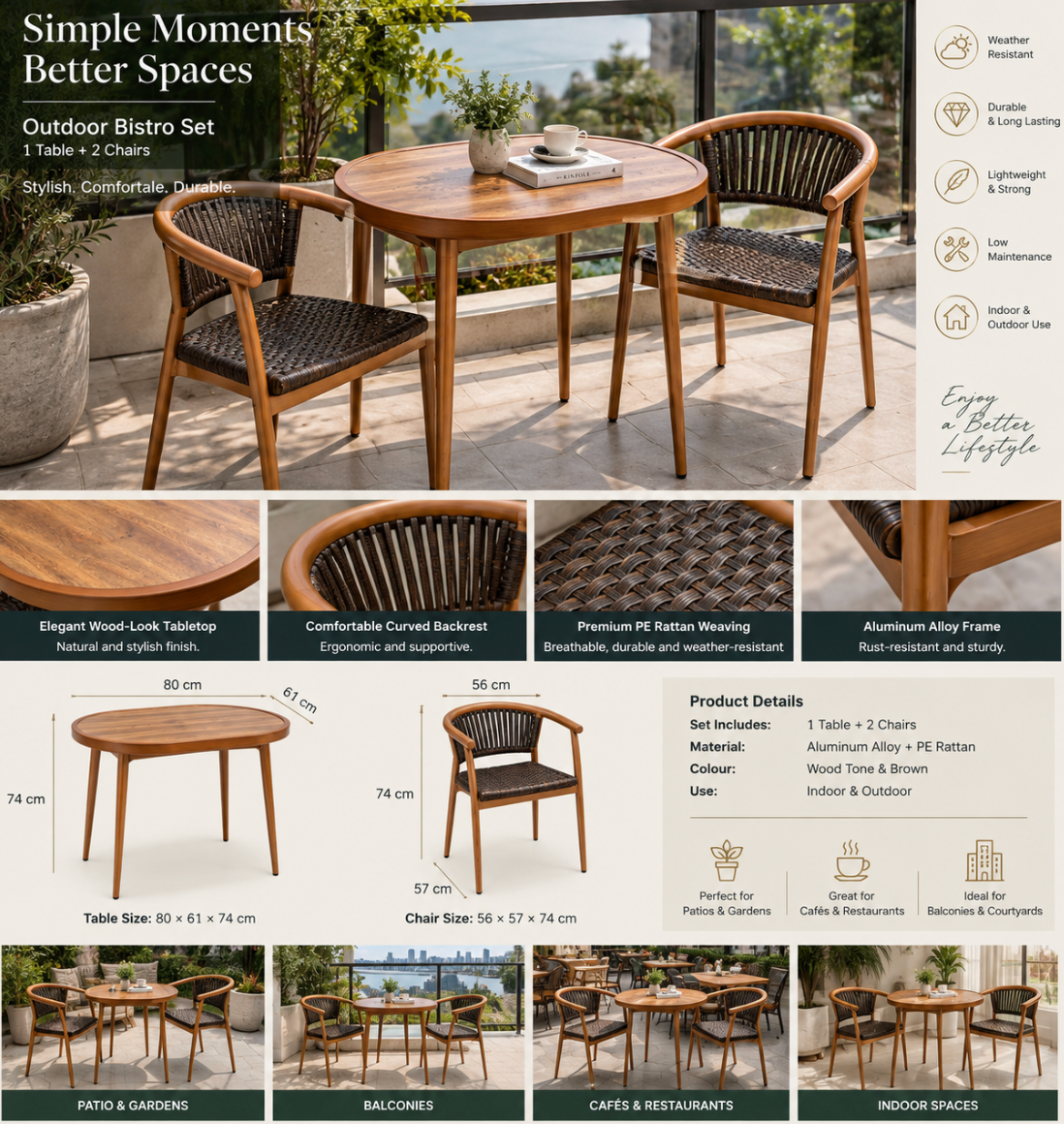 Outdoor Bistro Table & 2 Chair Set