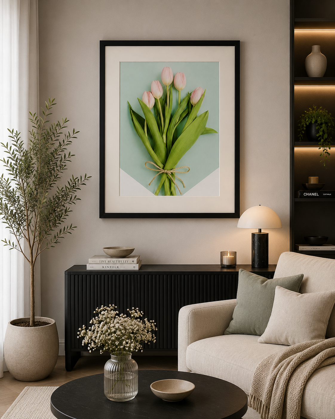 Blush Tulip Bouquet Wall Art – 40 × 50 cm. item No: kz-003