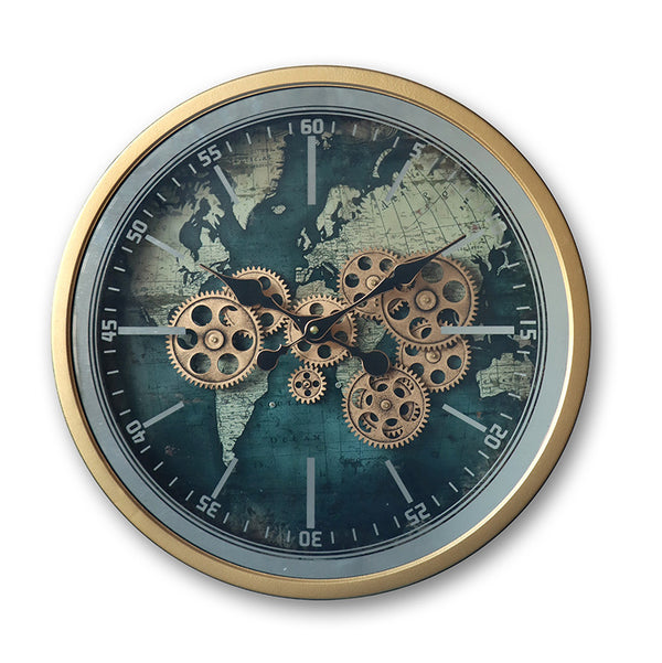 World Map Gear Wall Clock – Vintage Explorer Design (46-46-7cm)