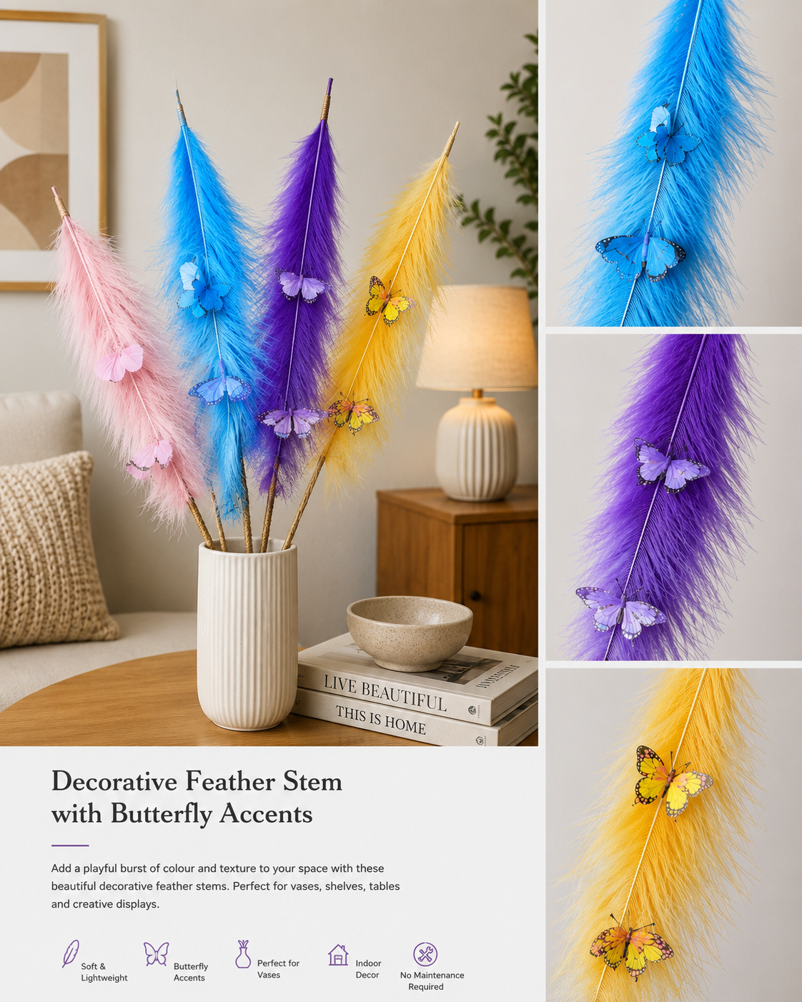 Decorative Feather Stems with Butterfly