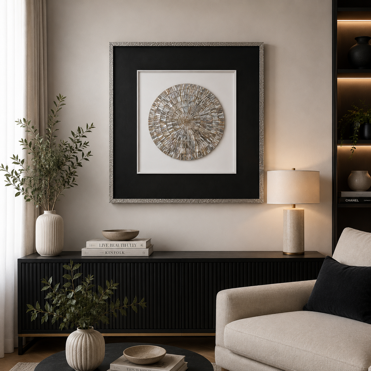Natural Shell Mosaic Wall Art – 50 × 50 cm. Itam no: LY-149