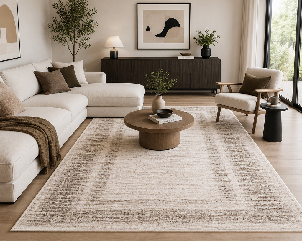 Modern Neutral Border Area Rug – 195 x 300cm. Item No: TF006