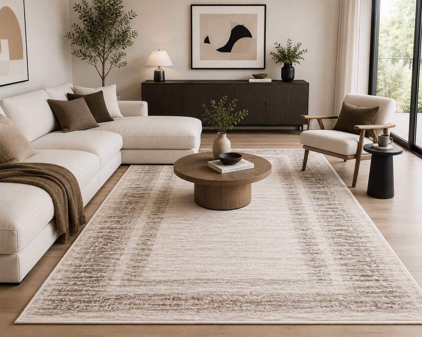 Modern Neutral Border Area Rug – 195 x 300cm. Item No: TF006