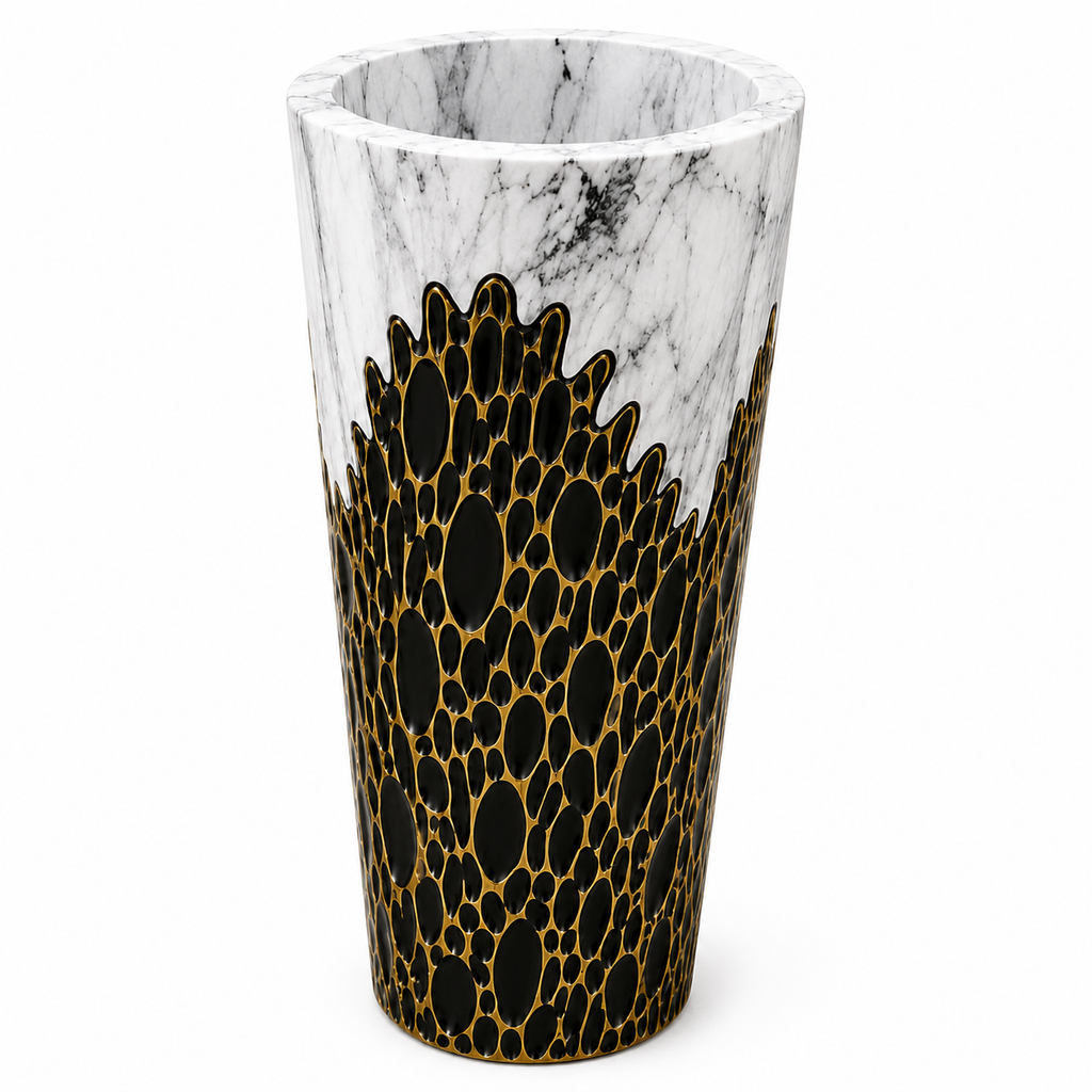 Modern Marble & Gold Resin Planter Pot – 36 × 90 cm