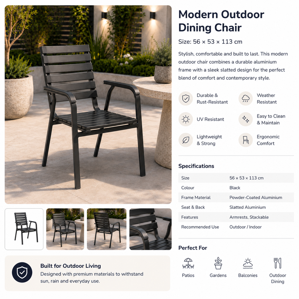 Modern Outdoor Dining Chair  Size: 56 × 53 × 113 cm Item No: CHR-OUT-0523-03