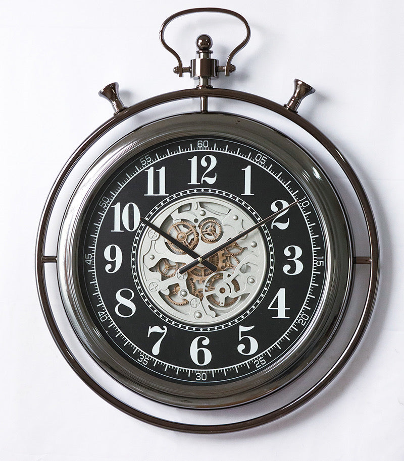 Nova Gear Wall Clock – Black & Chrome Modern Design (74-60-7cm)