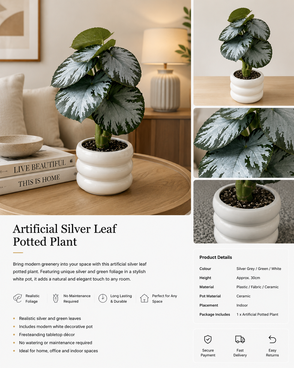 Artificial Silver Leaf Potted Plant